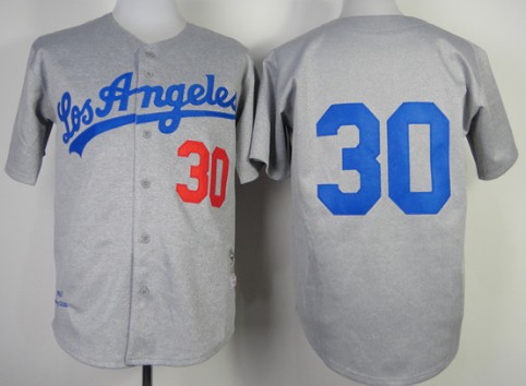 Los Angeles Dodgers #30 Maury Wills 1963 Gray Wool Throwback Jersey 