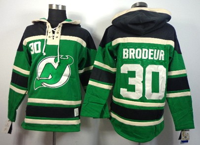 Old Time Hockey New Jersey Devils #30 Martin Brodeur Green Hoodie