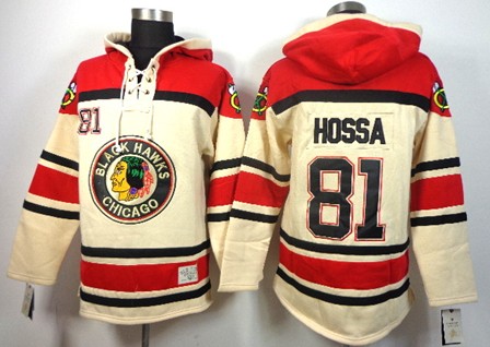 Old Time Hockey Chicago Blackhawks #81 Marian Hossa Cream Hoodie