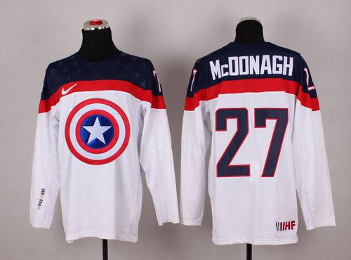 2015 Men's Team USA #27 Ryan Mcdonagh Captain America Fashion White Jersey