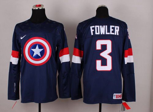 2015 Men's Team USA #3 Cam Fowler Captain America Fashion Navy Blue Jersey