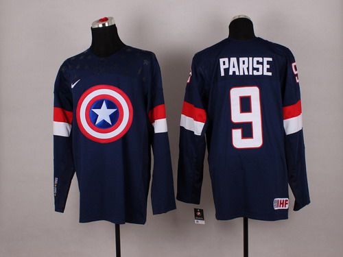 2015 Men's Team USA #9 Zach Parise Captain America Fashion Navy Blue Jersey