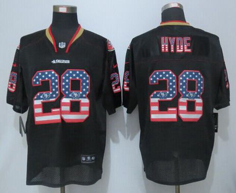 Men's San Francisco 49ers #28 Carlos Hyde Black USA Flag Fashion NFL Nike Elite Jersey