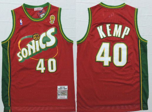 Men's Seattle Supersonics #40 Shawn Kemp 1997-98 Red Hardwood Classics Soul Swingman Throwback Jersey