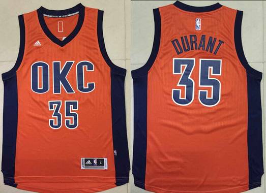 Men's Oklahoma City Thunder #35 Kevin Durant Revolution 30 Swingman 2015-16 New Orange Jersey