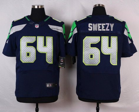 Men's Seattle Seahawks #64 J. R. Sweezy Navy Blue Team Color NFL Nike Elite Jersey