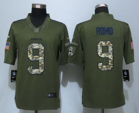 Men's Dallas Cowboys #9 Tony Romo Navy Green Salute To Service 2015 NFL Nike Limited Jersey