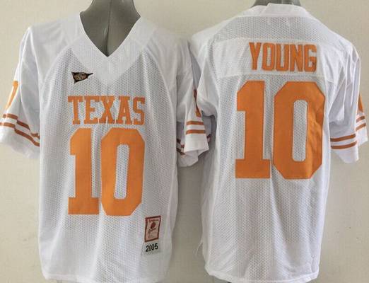 Men's Texas Longhorns #10 Vince Young Burnt White Throwback NCAA Football Jersey