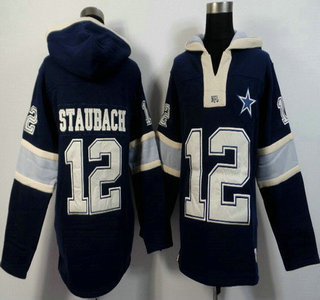 Men's Dallas Cowboys #12 Roger Staubach Navy Blue Team Color 2015 NFL Hoody