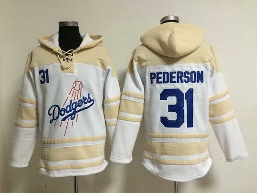 Men's Los Angeles Dodgers #31 Joc Pederson Home White Hoodie