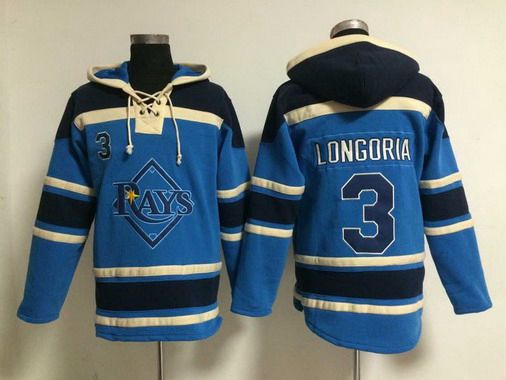 Men's Tampa Bay Rays #3 Evan Longoria Alternate Light Blue MLB Hoodie