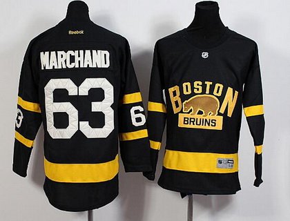 Youth Boston Bruins #63 Brad Marchand Reebok Black 2016 Winter Classic Premier Jersey