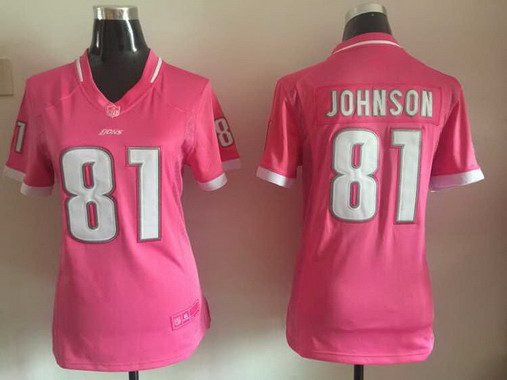 Women's Detroit Lions #81 Calvin Johnson Pink Bubble Gum 2015 NFL Jersey