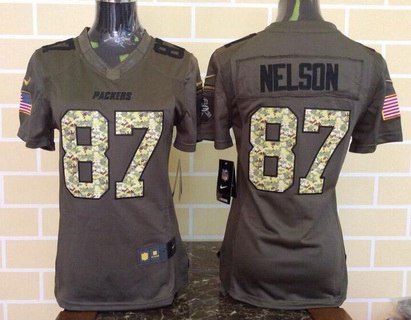 Women's Green Bay Packers #87 Jordy Nelson Green Salute To Service 2015 NFL Nike Limited Jersey