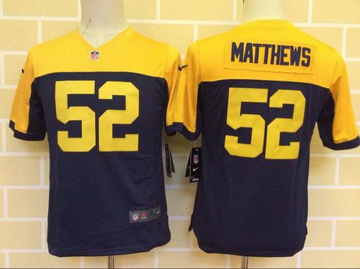 Youth Green Bay Packers #52 Clay Matthews Navy Blue Gold NFL Nike Game Jersey