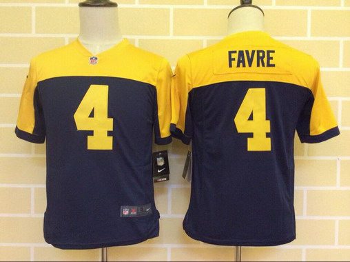 Youth Green Bay Packers #4 Brett Favre Navy Blue Gold Alternate NFL Nike Game Jersey