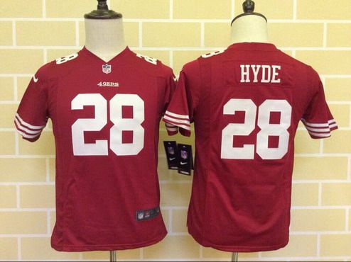 Youth San Francisco 49ers #28 Carlos Hyde Scarlet Red Team Color NFL Nike Game Jersey