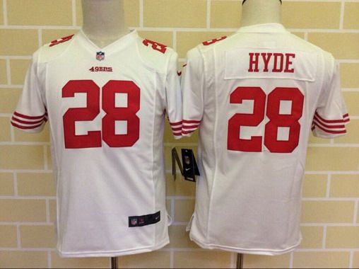 Youth San Francisco 49ers #28 Carlos Hyde White Road NFL Nike Game Jersey