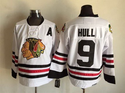 Men's Chicago Blackhawks #9 Bobby Hull White CCM Vintage Throwback Jersey