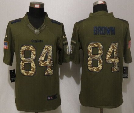 Men's Pittsburgh Steelers #84 Antonio Brown Green Salute To Service 2015 NFL Nike Limited Jersey