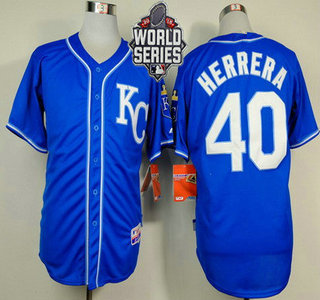 Men's Kansas City Royals #40 Kelvin Herrera KC Blue Alternate Baseball Jersey With 2015 World Series Patch