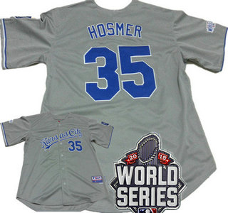 Men's Kansas City Royals #35 Eric Hosmer Gray Away Baseball Jersey With 2015 World Series Patch