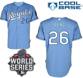 Men's Kansas City Royals #26 Francisco Pena Light Blue Alternate Baseball Jersey With 2015 World Series Patch