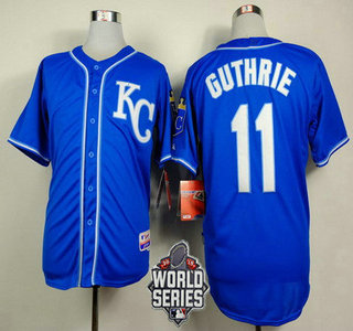 Men's Kansas City Royals #11 Jeremy Guthrie KC Blue Alternate Baseball Jersey With 2015 World Series Patch