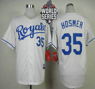 Men's Kansas City Royals #35 Eric Hosmer White Home Baseball Jersey With 2015 World Series Patch