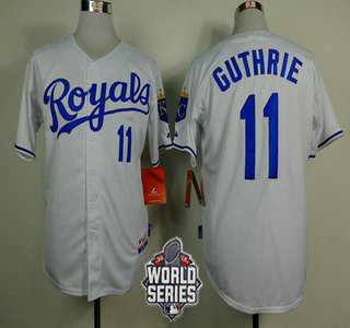 Men's Kansas City Royals #11 Jeremy Guthrie White Home Baseball Jersey With 2015 World Series Patch