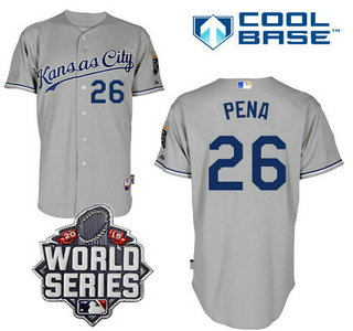 Men's Kansas City Royals #26 Francisco Pena Gray Away Baseball Jersey With 2015 World Series Patch