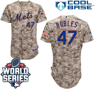 New York Mets #47 Hansel Robles Camo Authentic Cool Base Jersey with 2015 World Series Participant Patch