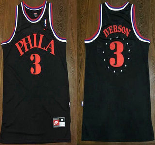 Men's Philadelphia Sixers #3 Allen Iverson 1964 Black Hardwood Classics Soul Swingman Throwback Jersey