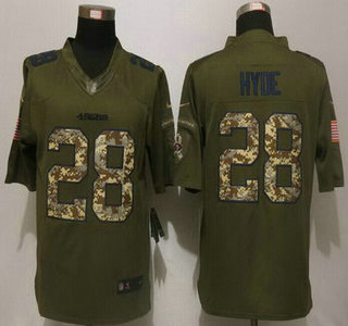 Men's San Francisco 49ers #28 Carlos Hyde Green Salute to Service 2015 NFL Nike Limited Jersey