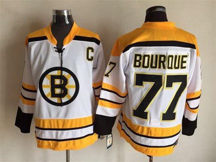 Men's Boston Bruins #77 Ray Bourque 1968-69 White CCM Vintage Throwback Jersey