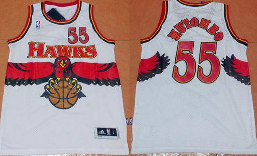 Men's Atlanta Hawks #55 Dikembe Mutombo 1990 White Hardwood Classics Soul Swingman Throwback Jersey