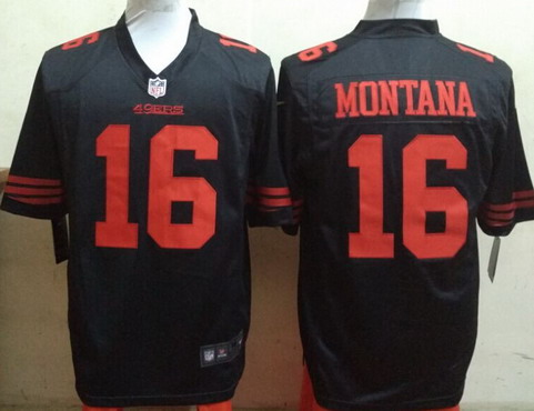 Men's San Francisco 49ers #16 Joe Montana Black Retired Player 2015 NFL Nike Game Jersey