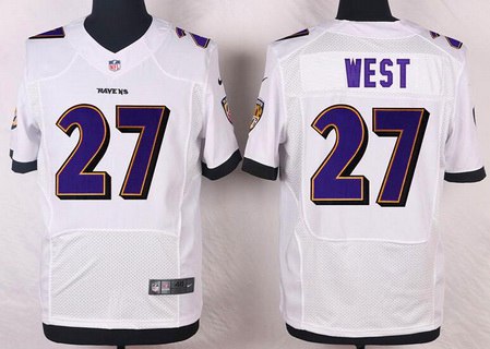 Men's Baltimore Ravens #27 Terrance West White Road NFL Nike Elite Jersey