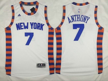 Men's New York Knicks #7 Carmelo Anthony Revolution 30 Swingman 2015-16 White Jersey