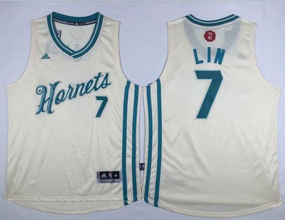 Men's Charlotte Hornets #7 Jeremy Lin Revolution 30 Swingman 2015 Christmas Day Cream Jersey