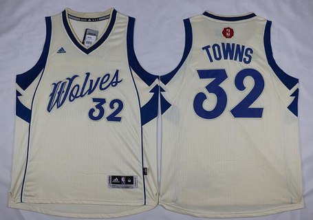 Men's Minnesota Timberwolves #32 Karl-Anthony Towns Revolution 30 Swingman 2015 Christmas Day Cream Jersey