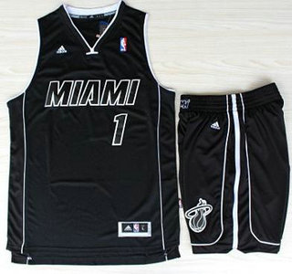 Miami Heat 1 Chris Bosh Black With White Shadow Revolution 30 Jerseys Shorts NBA Suits