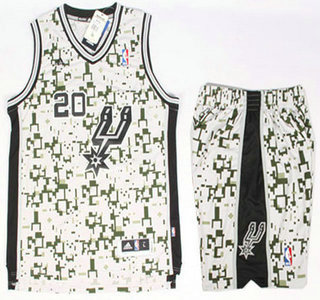 San Antonio Spurs #20 Manu Ginobili Revolution 30 Swingman Grey Camo NBA Jerseys Shorts Suits