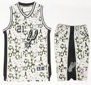 San Antonio Spurs #21 Tim Duncan Revolution 30 Swingman Grey Camo NBA Jerseys Shorts Suits