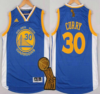 Golden State Warriors #30 Stephen Curry Revolution 30 Swingman 2014 New Blue Jersey With 2015 Finals Champions Patch