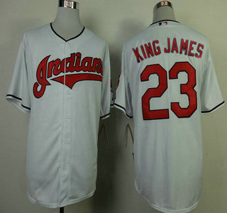 Cleveland Indians #23 King James Home White MLB Cool Base Jersey