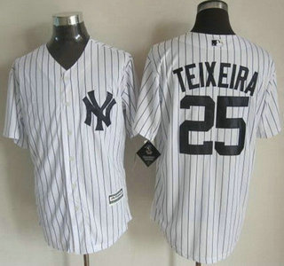 New York Yankees #25 Mark Teixeira 2015 White With Navy Pinstripe Jersey