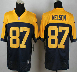 Green Bay Packers #87 Jordy Nelson Navy Blue With Gold NFL Nike Elite Jersey