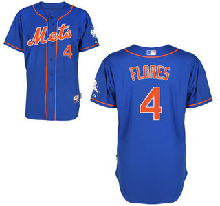 Men's New York Mets #4 Wilmer Flores Alternate Blue With Orange MLB Cool Base Jersey With 2015 Mr. Met Patch