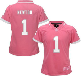 Women's Carolina Panthers #1 Cam Newton Pink Bubble Gum 2015 NFL Jersey